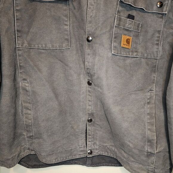 Vintage Carhartt Jacket Sherpa Lined Snap Up Hooded J284-GVL Gravel Mens Large - Picture 3 of 11